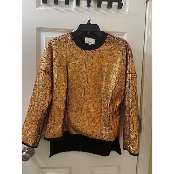 3.1 PHILLIP LIM Foil Copper Black CUT AWAY Self Underlayer SWEATSHIRT S - Picture 2 of 11
